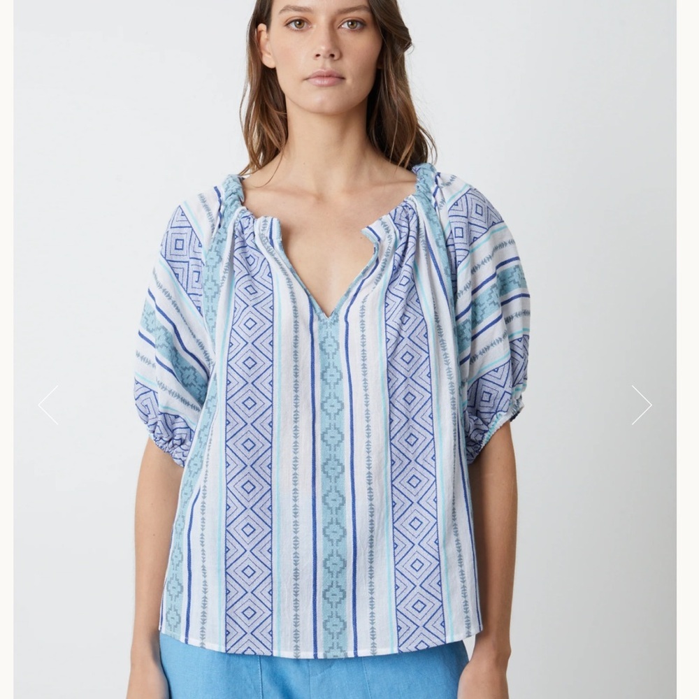 Velvet by Graham & Spencer Boho Puff Sleeve Blouse – Size Small – 100% Cotton